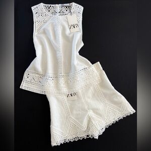 Zara Cream Lace Detail Pajama Set